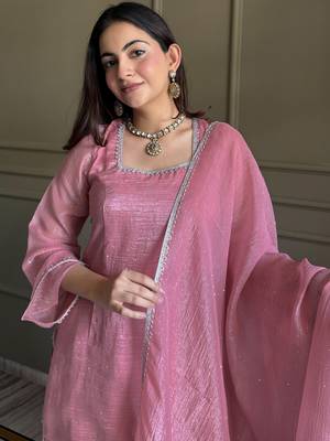 Delightful Pink Lace Border Silk Designer Salwar Suit 7