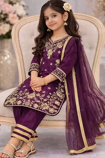 Premium chinon silk wedding kids kurta set