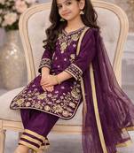 Premium chinon silk wedding kids kurta set