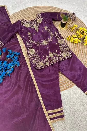 Premium chinon silk wedding kids kurta set