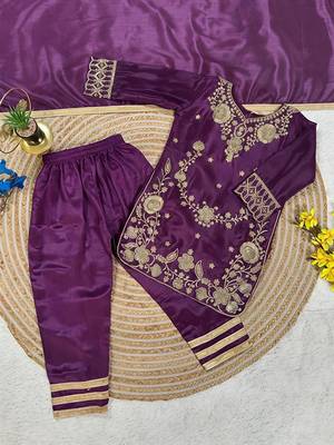 Premium chinon silk wedding kids kurta set 3