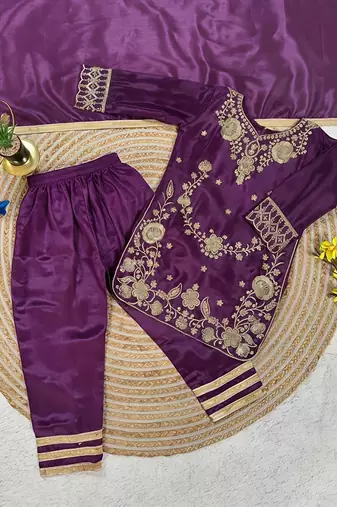 Premium chinon silk wedding kids kurta set