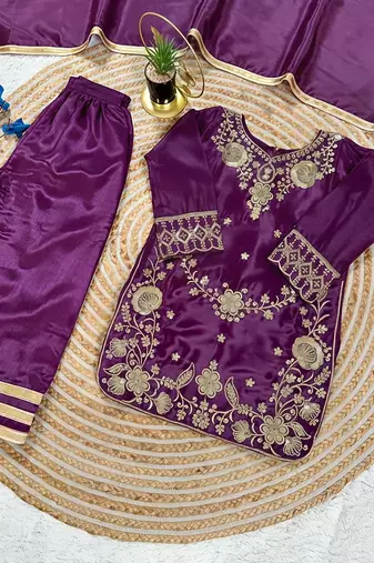 Premium chinon silk wedding kids kurta set