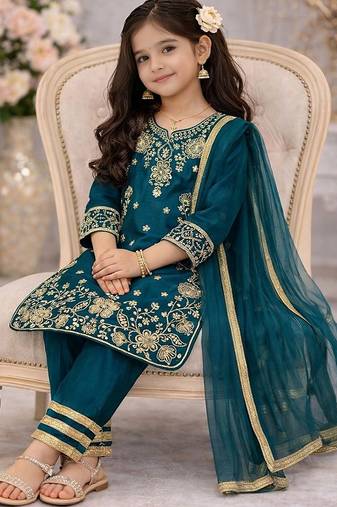 Premium chinon silk wedding kids kurta set