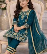 Premium chinon silk wedding kids kurta set