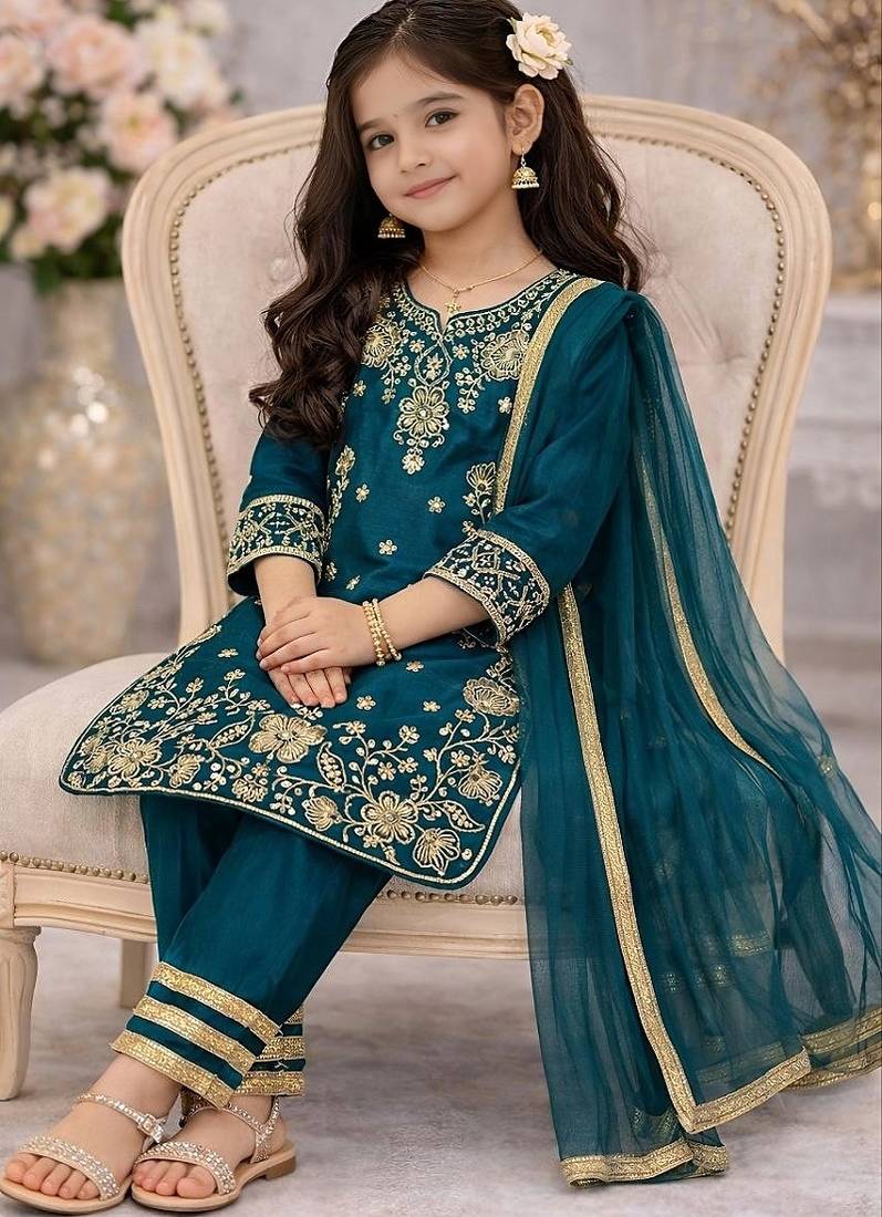 Premium chinon silk wedding kids kurta set