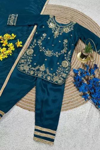 Premium chinon silk wedding kids kurta set