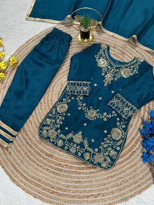 Premium chinon silk wedding kids kurta set 3