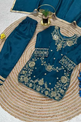 Premium chinon silk wedding kids kurta set