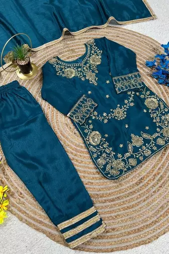 Premium chinon silk wedding kids kurta set