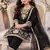Black silk blend embroidered kids top salwar & dupatta