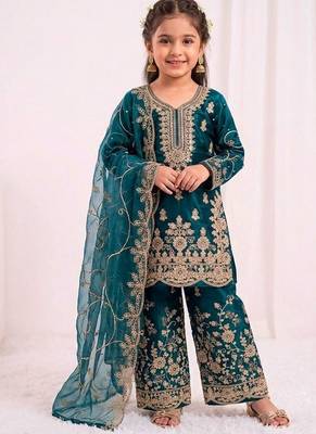 Designer wedding embroidered work kids plazzo set 2
