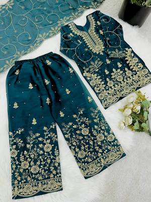 Designer wedding embroidered work kids plazzo set 3