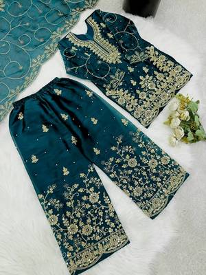 Designer wedding embroidered work kids plazzo set 4