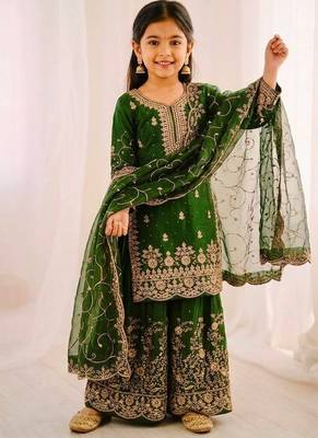 Designer wedding embroidered work kids plazzo set 1