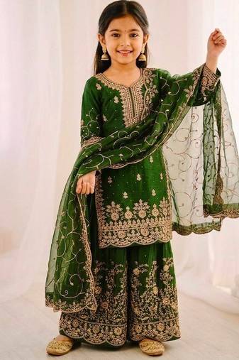 Designer wedding embroidered work kids plazzo set