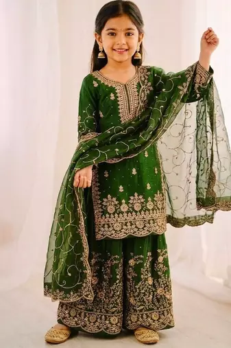 Designer wedding embroidered work kids plazzo set