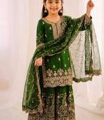 Designer wedding embroidered work kids plazzo set