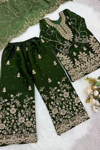 Designer wedding embroidered work kids plazzo set