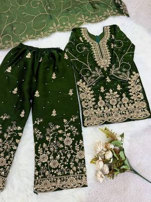 Designer wedding embroidered work kids plazzo set 3
