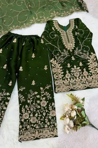 Designer wedding embroidered work kids plazzo set
