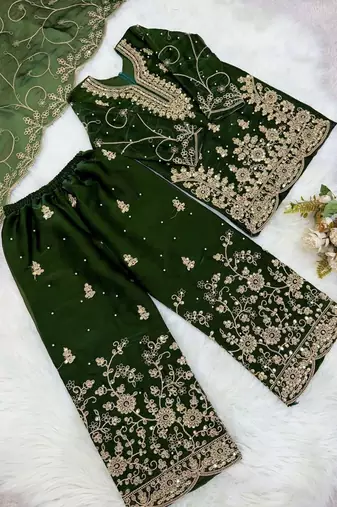 Designer wedding embroidered work kids plazzo set