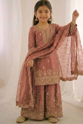 Designer wedding embroidered work kids plazzo set