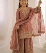 Designer wedding embroidered work kids plazzo set