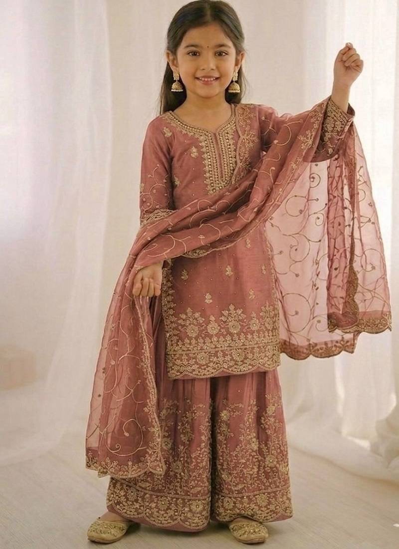 Designer wedding embroidered work kids plazzo set