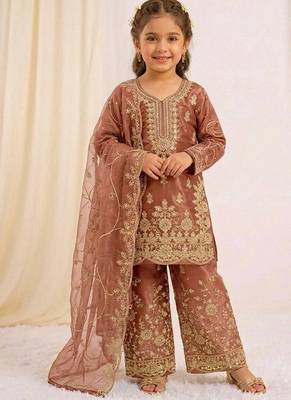 Designer wedding embroidered work kids plazzo set 2