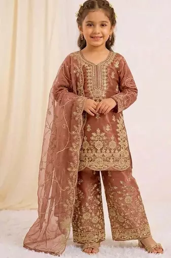 Designer wedding embroidered work kids plazzo set