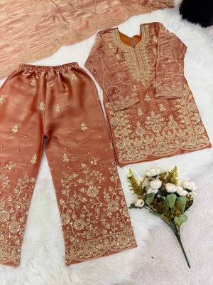 Designer wedding embroidered work kids plazzo set 3