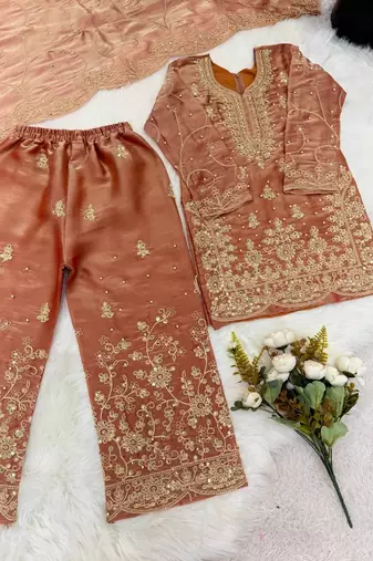 Designer wedding embroidered work kids plazzo set
