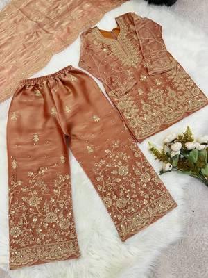 Designer wedding embroidered work kids plazzo set 4