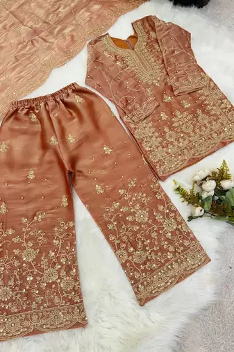 Designer wedding embroidered work kids plazzo set