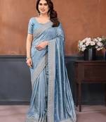 Sky blue vichitra silk saree sequence embroidered saree with matching blouse piece