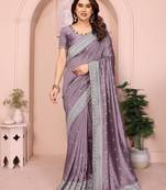 Lavender vichitra silk saree sequence embroidered saree with matching blouse piece