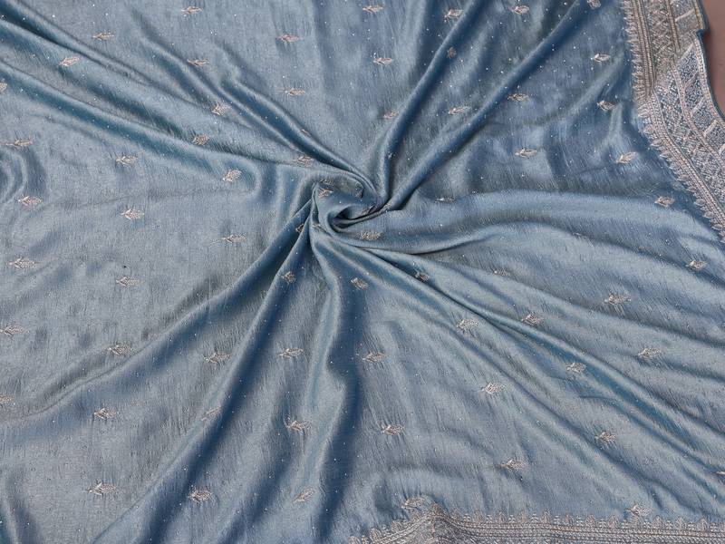 Sky blue vichitra silk saree sequence embroidered saree with matching blouse piece