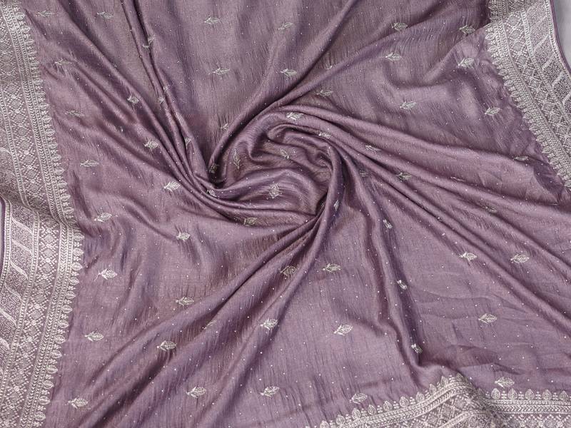 Lavender vichitra silk saree sequence embroidered saree with matching blouse piece