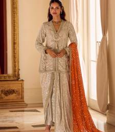 Cream Georgette Readymade Stitched Suit with Embroidery & Beats Work