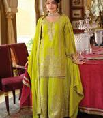 Green Chinon Free Size Stitched Suit with Embroidery 