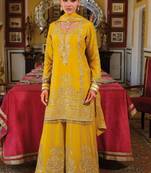 Yellow Chinon Free Size Stitched Suit with Embroidery 