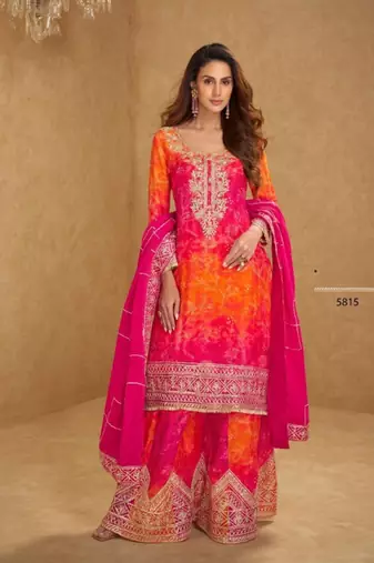 Chinon free size stitched suit with embroidery work