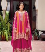 Pink Chinon Free Size Stitched Suit with Embroidery 