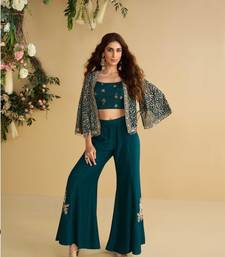 Teal Green Silk Readymade Stitched Suit with Embroidery Work