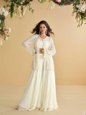 White Silk Free Size Stitched Suit with Embroidery  1