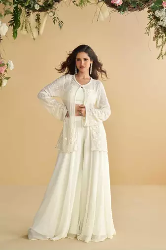 Silk free size stitched suit with embroidery work