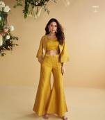 Mustard Silk Free Size Stitched Suit with Embroidery Work