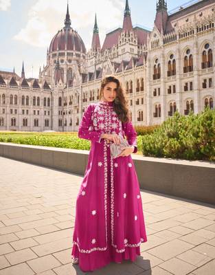 Rani Pink Silk Free Size Stitched Suit with Embroidery  1