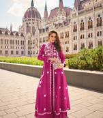 Rani Pink Silk Free Size Stitched Suit with Embroidery Work